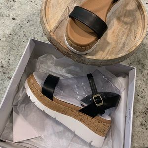 Steve Madden Roselita Cork Black Wedge Sandals